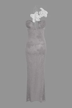 MICAS Knitwear|Knit Dresses-3D Flower Crossed Knit Maxi Dress