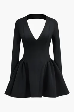 MICAS Mini Dresses-Deep V-Neck Mini Dress BLACK