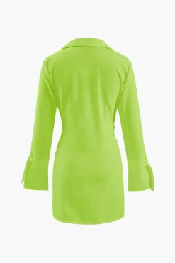 MICAS Mini Dresses-Deep V-neck Wrap Mini Shirt Dress