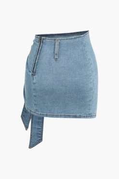 MICAS Skirts-Denim Asymmetrical Bow Skirt STEEL BLUE