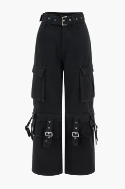 MICAS Jeans-Denim Belted High Waist Multiple Pocket Jeans BLACK