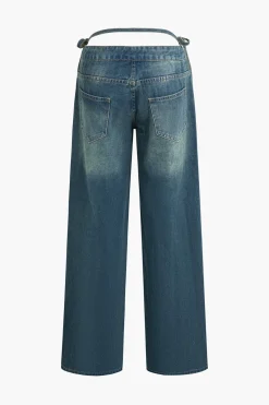 MICAS Jeans-Denim Cut Out Washed Tie-Up Jeans DARK WASH BLUE