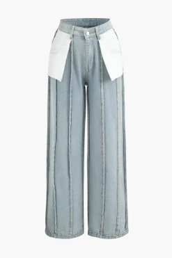 MICAS Jeans-Denim Frayed Detail Straight Leg Jeans BABY BLUE