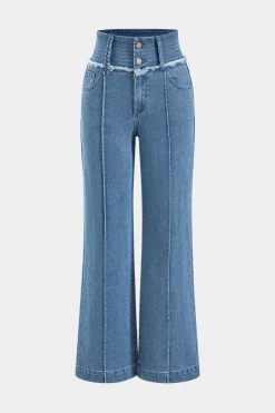 MICAS Pants-Denim High Waist Button Wide Leg Trousers SKY BLUE