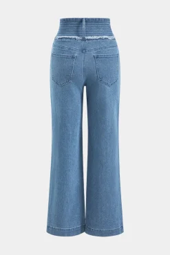 MICAS Pants-Denim High Waist Button Wide Leg Trousers SKY BLUE