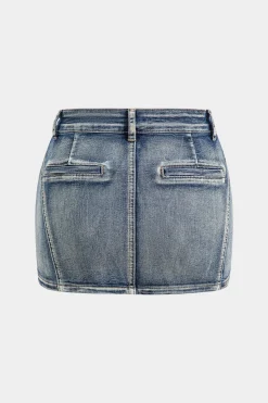 MICAS Skirts-Denim High Waist Pocket Zipper Skirt BLUE