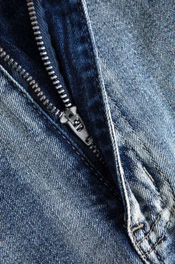 MICAS Skirts-Denim High Waist Pocket Zipper Skirt BLUE