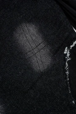 MICAS T-Shirts-Denim Mesh Patchwork Long Sleeve T-Shirt BLACK