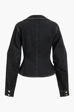 MICAS Outerwear|Outerwear-Denim Metallic Button Outerwear DARK WASH BLUE