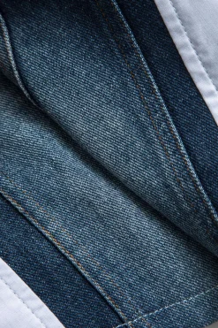 MICAS Long Sleeve Tops|Long Sleeves Tops-Denim Patchwork Bell Sleeves Long-Sleeve Shirt WHITE