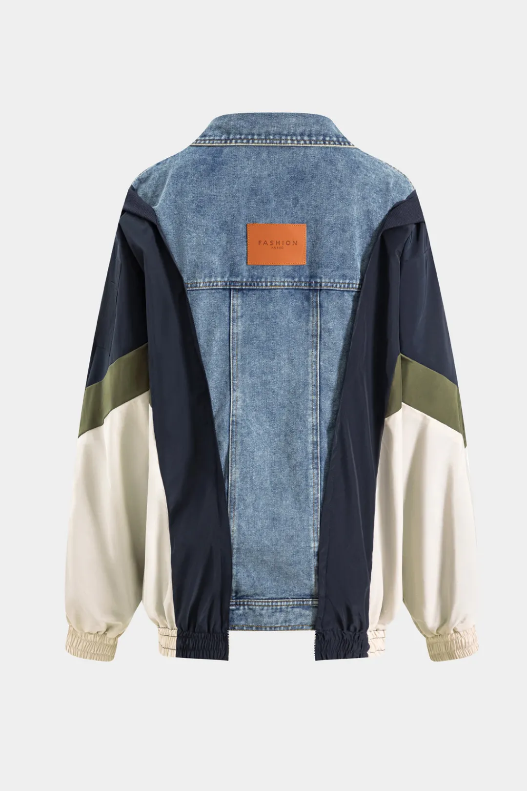 MICAS Outerwear|Outerwear-Denim Patchwork Button Pocket Long-Sleeve Coat Contrast Color