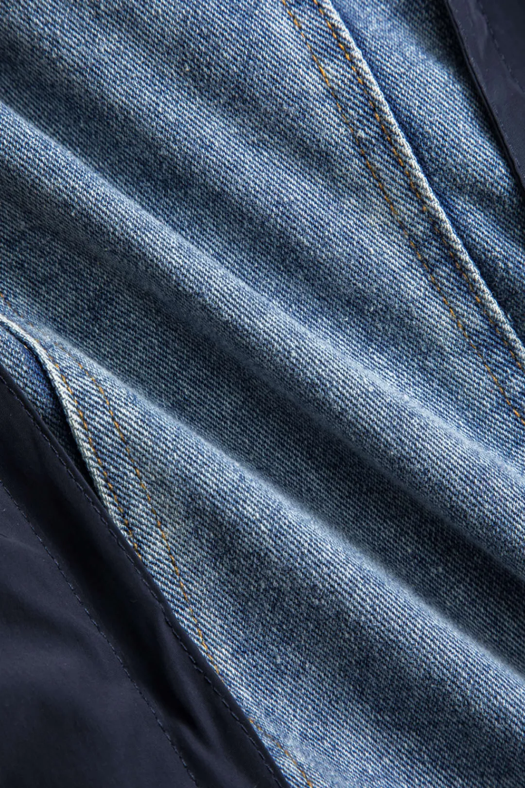 MICAS Outerwear|Outerwear-Denim Patchwork Button Pocket Long-Sleeve Coat Contrast Color