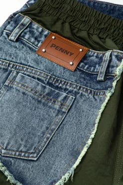 MICAS Cargo Pants|Jeans-Denim Patchwork Flap Pocket Drawstring Cargo Jeans GREEN