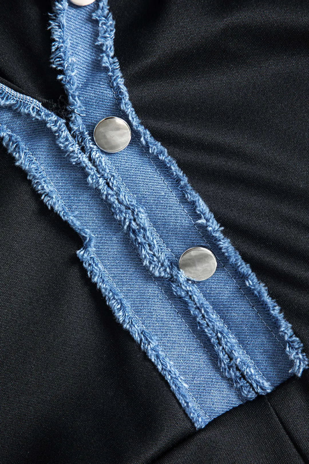 MICAS Jumpsuits & Rompers-Denim Patchwork Long Sleeve Button Romper BLACK