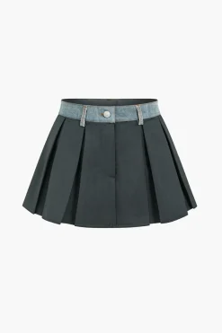 MICAS Skirts-Denim Patchwork Mini Skirt STEEL