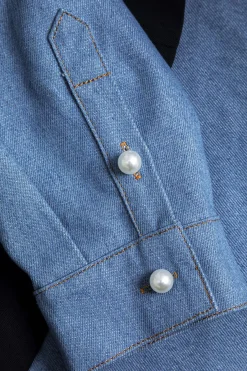 MICAS Outerwear|Outerwear-Denim Patchwork Notched Lapel Blazer BLACK