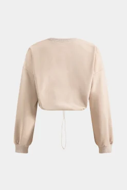 MICAS Pant Sets-Denim Patchwork Pocket Drawstring Top And Trousers Set TAN