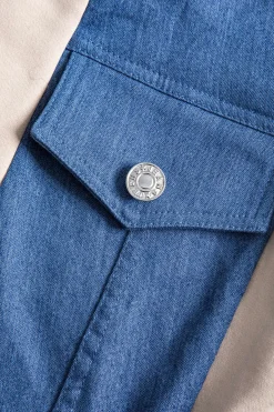 MICAS Pant Sets-Denim Patchwork Pocket Drawstring Top And Trousers Set TAN