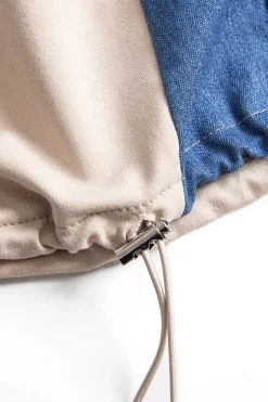 MICAS Pant Sets-Denim Patchwork Pocket Drawstring Top And Trousers Set TAN