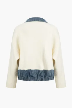 MICAS Outerwear|Outerwear-Denim Patchwork Pocket Sweater Cardigan