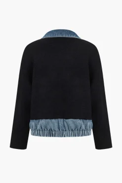 MICAS Outerwear|Outerwear-Denim Patchwork Pocket Sweater Cardigan