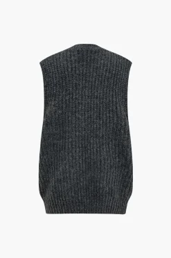 MICAS Knit Tops-Denim Patchwork Pocket Sweater Vest