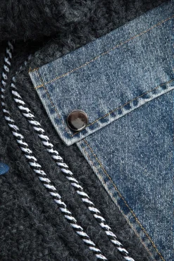 MICAS Knit Tops-Denim Patchwork Pocket Sweater Vest