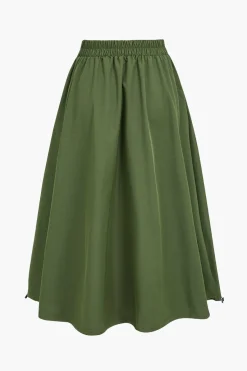 MICAS Skirts-Denim Patchwork Skirt MILITARY