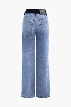 MICAS Jeans-Denim Patchwork Straight Leg Jeans BABY BLUE