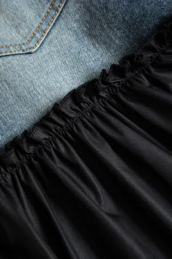 MICAS Skirt Sets-Denim Patchwork T-shirt And Skirt Set NAVY