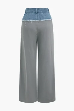 MICAS Pants-Denim Patchwork Wide Leg Trousers GRAY