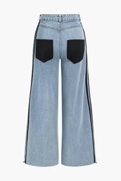 MICAS Jeans-Denim Patchwork Wide Leg Jeans BLACK