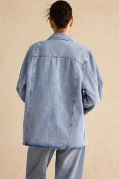 MICAS Outerwear|Outerwear-Denim Pocket Buttons Long Sleeve Outerwear LIGHT WASH BLUE