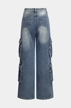 MICAS Jeans-Denim Pocket Wide Leg Pant Jeans BLUE