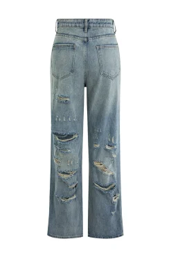 MICAS Jeans-Denim Ripped Fringe Cut Out Jeans MID WASH BLUE