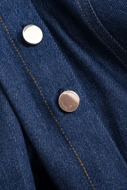 MICAS Skirts-Denim Ruched Button High Waist Skirt DARK WASH BLUE