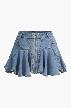 MICAS Skirts-Denim Ruffle Skirt BABY BLUE