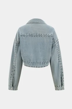 MICAS Outerwear|Outerwear-Denim Studded Long Sleeve Outerwear LIGHT WASH BLUE