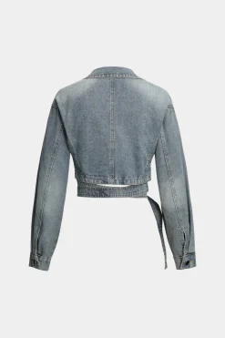 MICAS Outerwear|Outerwear-Denim Tie-Up Crossed Outerwear DARK WASH BLUE