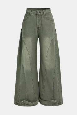 MICAS Jeans-Denim Washed Wide Leg Jean CYAN