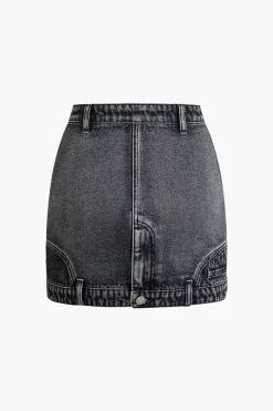 MICAS Skirts-Denim Zip Up Mini Skirt