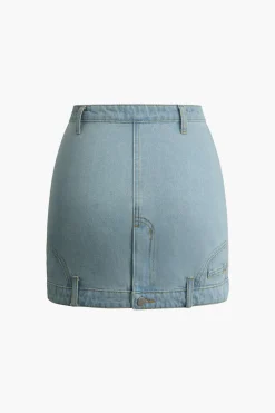 MICAS Skirts-Denim Zip Up Mini Skirt