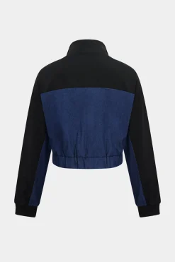 MICAS Pant Sets-Denim Zipper Patchwork Jacket And Trousers Set