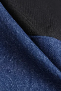 MICAS Pant Sets-Denim Zipper Patchwork Jacket And Trousers Set