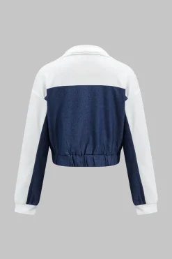 MICAS Pant Sets-Denim Zipper Patchwork Jacket And Trousers Set