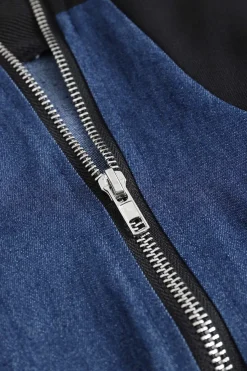 MICAS Pant Sets-Denim Zipper Patchwork Jacket And Trousers Set