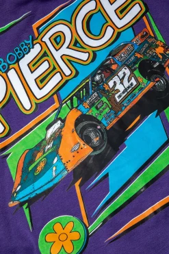 MICAS T-Shirts-Digital Pattern Print Racing Car Knotted Round Neck T-Shirt PURPLE