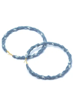 MICAS Earrings|Accessories-Distressed Denim Hoop Earrings