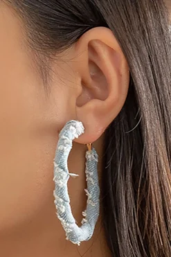 MICAS Earrings|Accessories-Distressed Denim Hoop Earrings