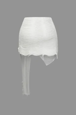 MICAS Skirt Sets|Vacation Sets-Distressed Halter Cami Top And Asymmetrical Mini Skirt Set WHITE